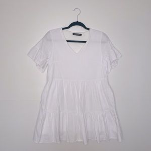 White Ruffle Babydoll Swing Dress with Pockets